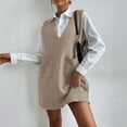 thumbnail image 3 of ZyeKqe Womens Dresses V Neck Sleeveless Knit Pullover Sweater Vests Dresses Casual Loose Fall Winter Outfits with Pockets, 3 of 10