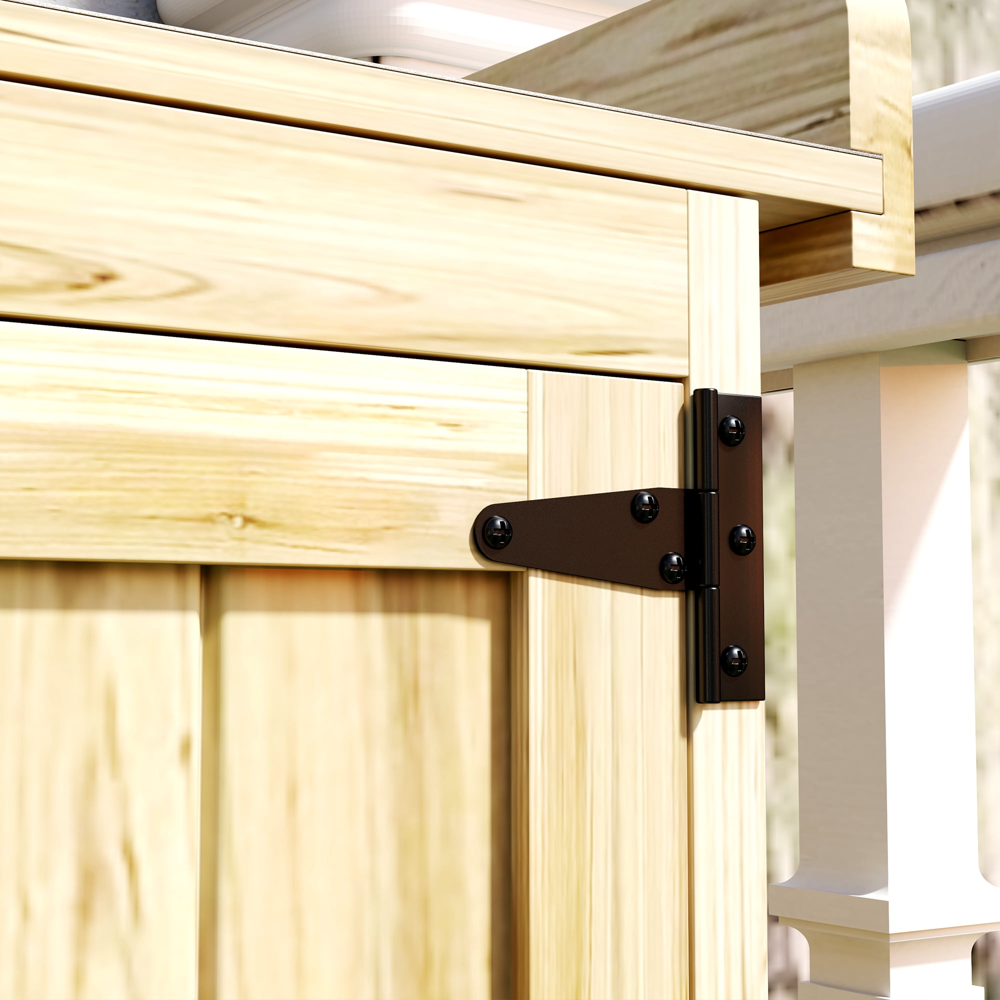 Outsunny Outdoor Garden Shed, Wooden Backyard Shed with Metal Tabletop, Shelf and 2 Doors for Patio, Lawn, Natural Wood