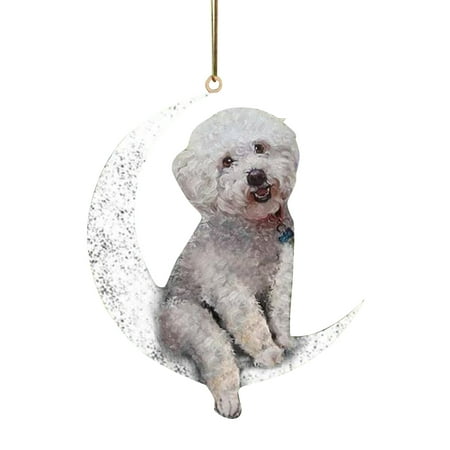 

Veki Dog Christmas The On Creative Sitting Moon Pendant Decoration Decorated Garland for Fireplace