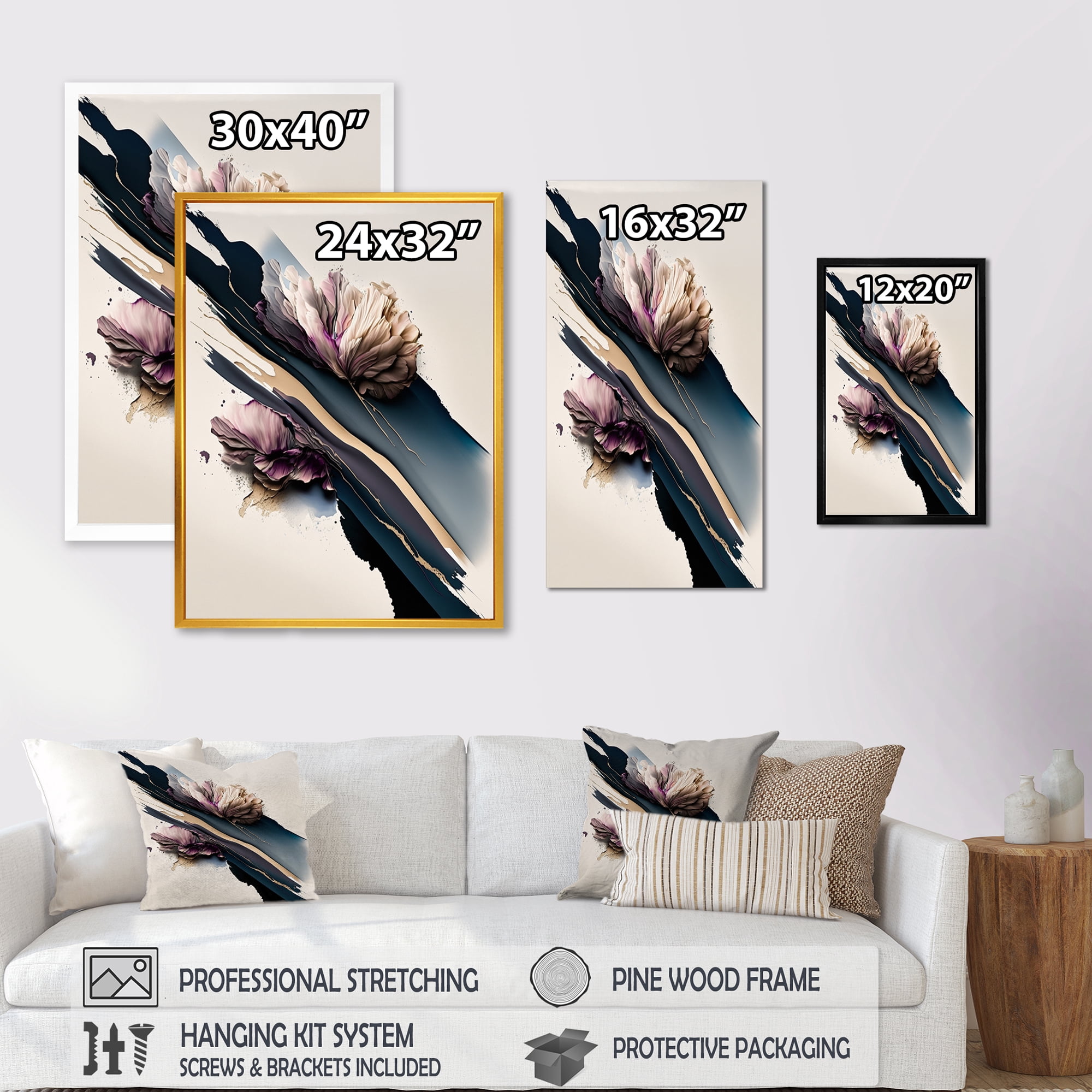 Designart Purple Peony Hyperrealistic Flowers II Canvas Wall Art