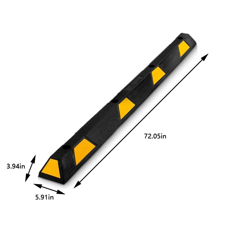 Wisykoke 2Pcs Heavy Duty Rubber Parking Curb 72" Black Striped Long - Car Garage Wheel Stopper- Professional Grade Parking w/ Yellow Reflective Tape for Car, Truck, Trailer &RV