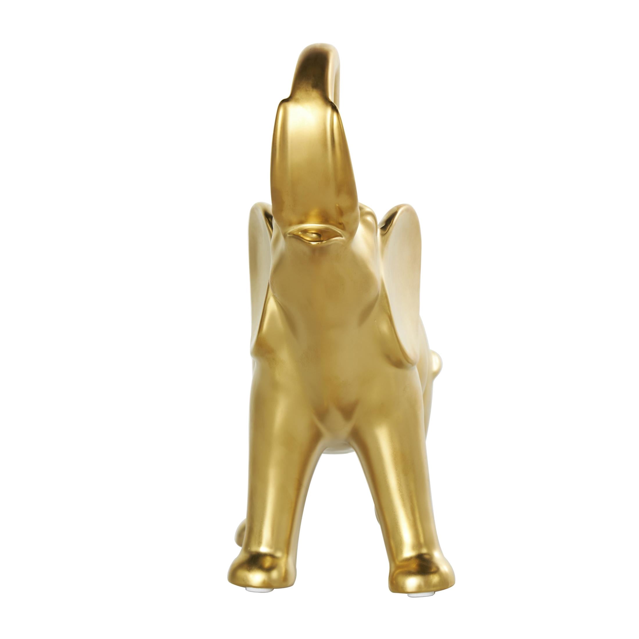 10" x 11" Gold Ceramic Standing Elephant Sculpture, by DecMode