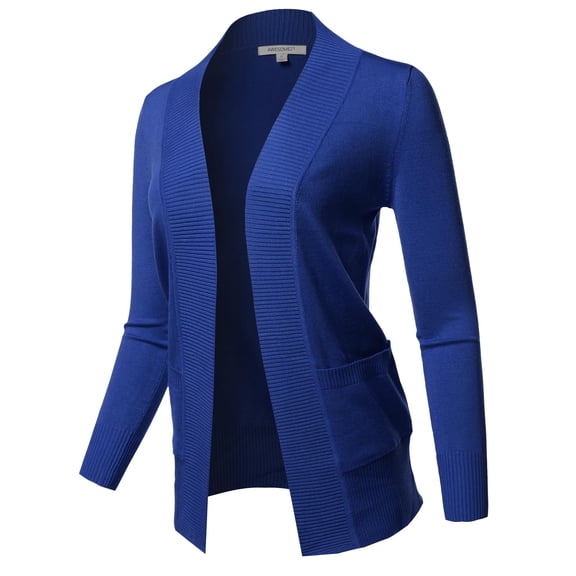 FashionOutfit Women's Basic Long Sleeve Rib Banded Open Front Cardigan