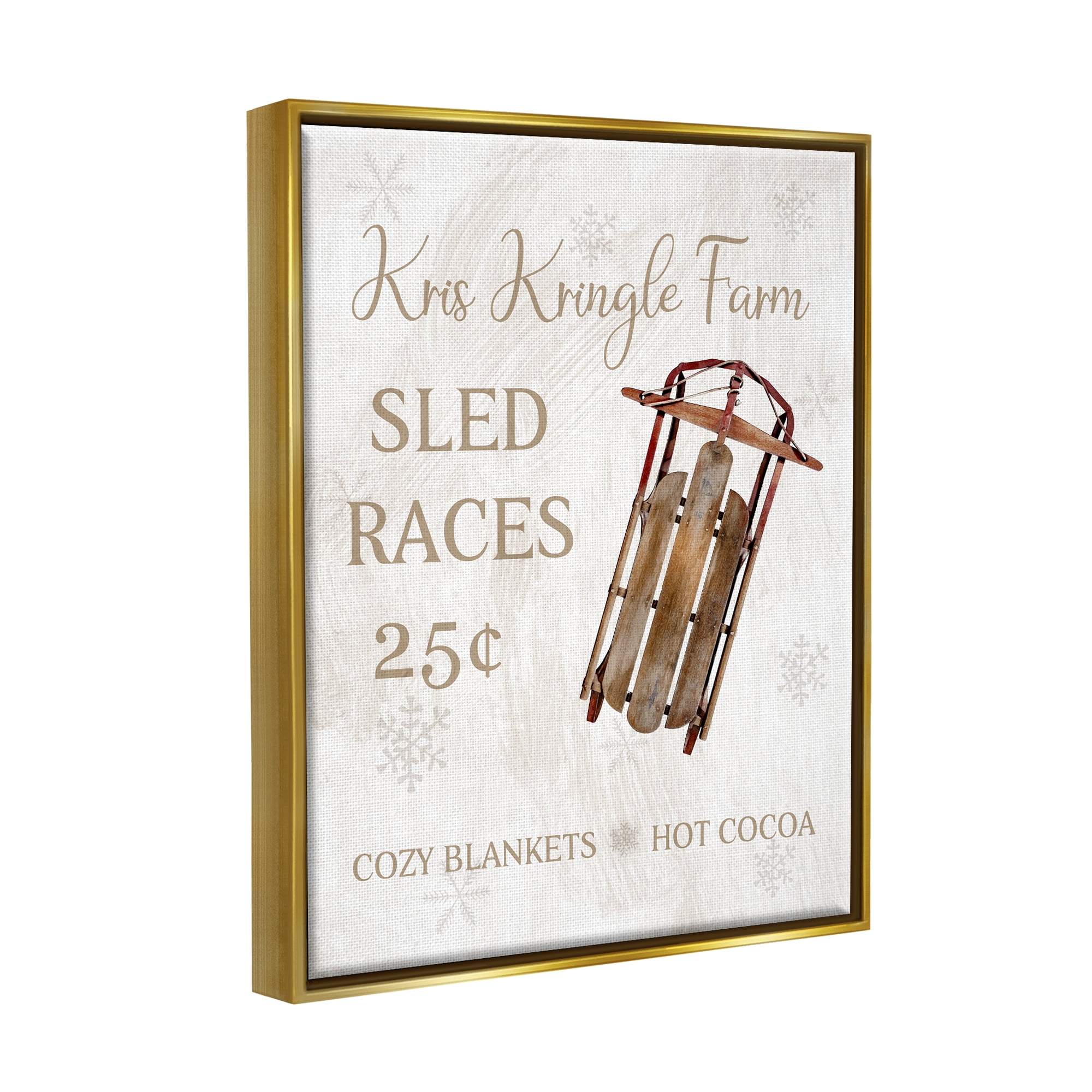 Stupell Industries Sled Races Holiday Sign Holiday Painting Gold Floater Framed Canvas Art Print Wall Art, 25 x 31