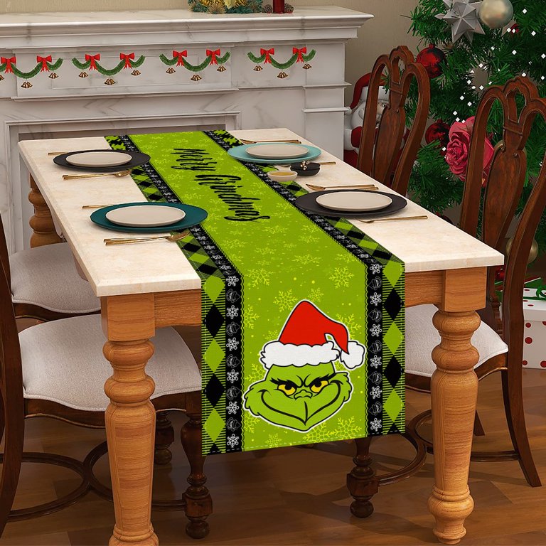 Set of 5 Grinch Placemats and Table Runner Merry Grinchmas Table Mats  Winter New Year Xmas Christmas Decorations and Supplies for Home Kitchen  Table 