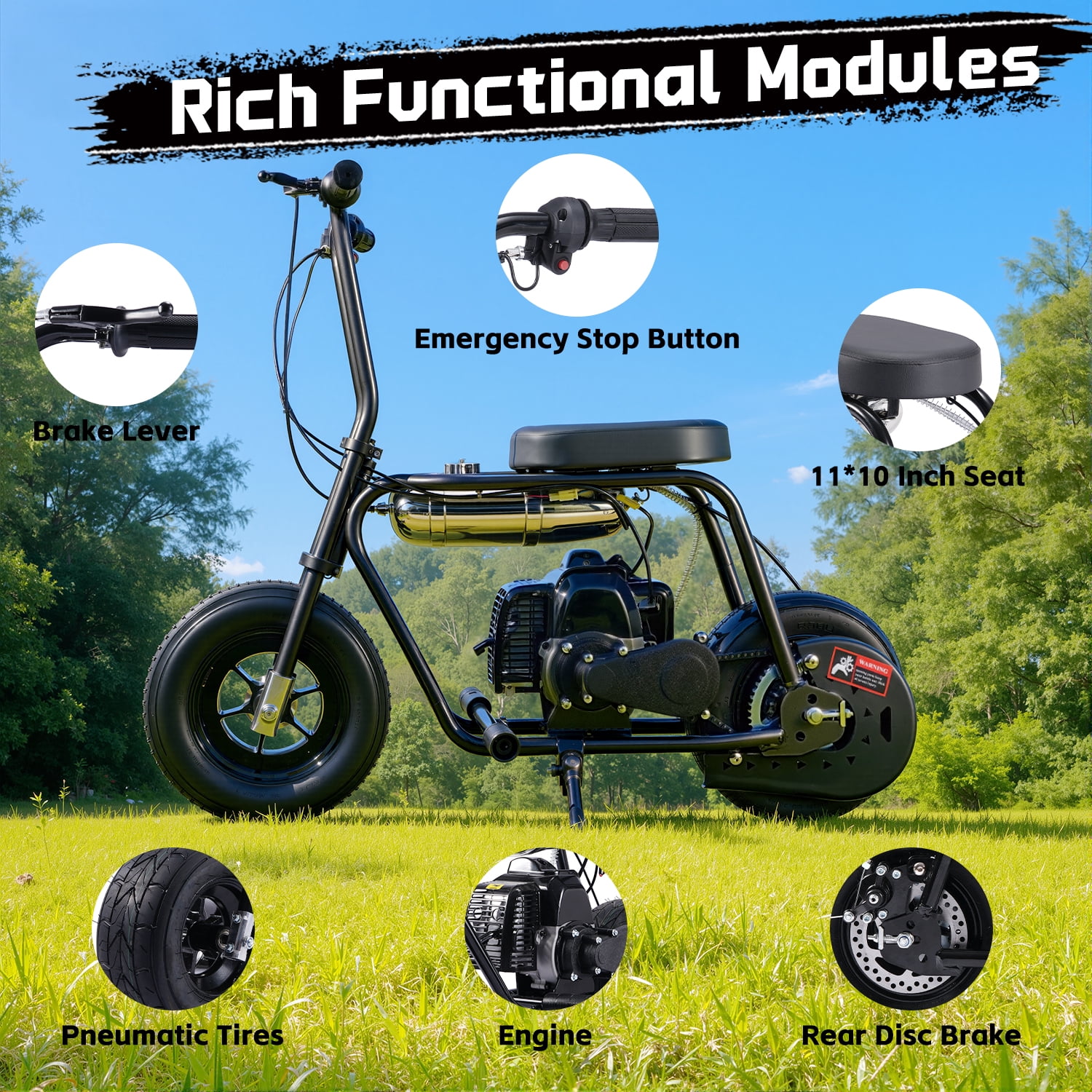 TOXOZERS 50cc Mini Bike, Gas-Powered Mini Dirt Bike with Extra-Wide Seat,Perfect Gift for Kids 8+,25 MPH & 150 LBS Capacity,Black