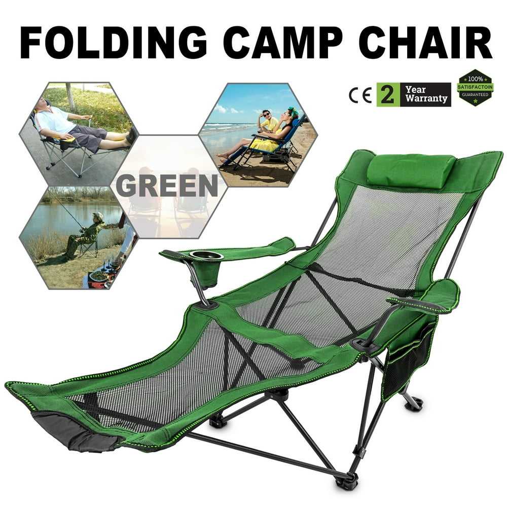 VEVOR Folding Camp Chair with Footrest Mesh, Lounge Chair with Cup ...