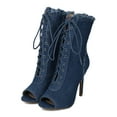 thumbnail image 5 of New Women Wild Diva Carmela-24 Frayed Denim Peep Toe Lace Up Stiletto Ankle Boot, 5 of 6
