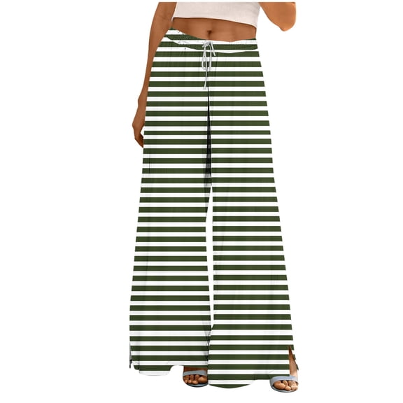 Sexlip Women's Casual Striped Knit Pants Soft Stretchy High Waisted Lounge Trousers for Summer Fall Comfort Green S