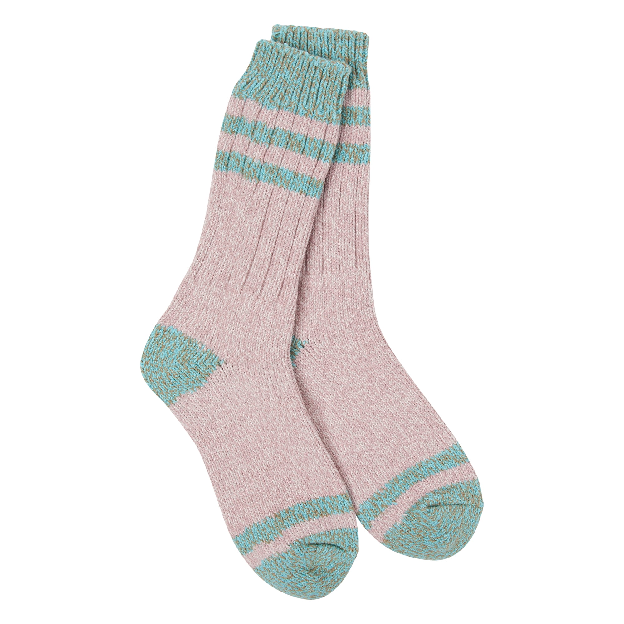 Women's Pink and Turquoise Blush Polyester Crew Sock, Size 6-11 ...