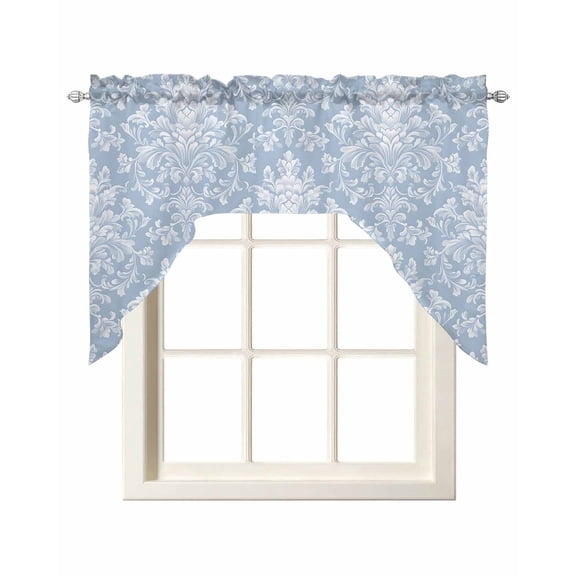 Blue Boho Floral Kitchen Swag Valances for Windows, Vintage Ethnic Tribe Abstract Swag Valances Curtains for Living Room, Rod Pocket Window Treatments for Bathroom, Bedroom, Cafe, 56"x36"