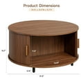 thumbnail image 2 of Round Coffee Table with Storage, 31.5" Modern Coffee Table with 360° Curved Sliding Door, Fluted Wood Accent Coffee Table with Adjustable Footpads, Round Center Table for Living Room, Walnut, 2 of 4
