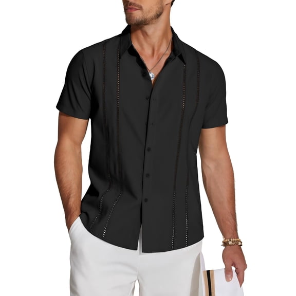 COOFANDY Men's Cuban Guayabera Linen Shirt - Short Sleeve Casual Beach Summer Button Down
