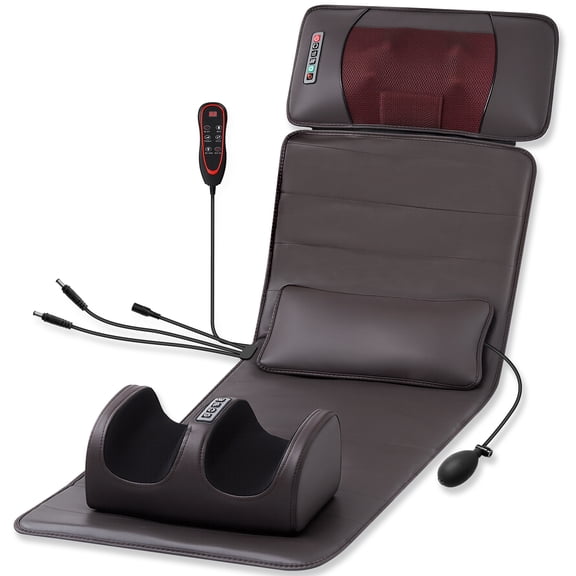 HEMXSZH Full Body Massage Mat with Remote Vibration & Heat, Foot Massager & Lumbar Cushion, Brown