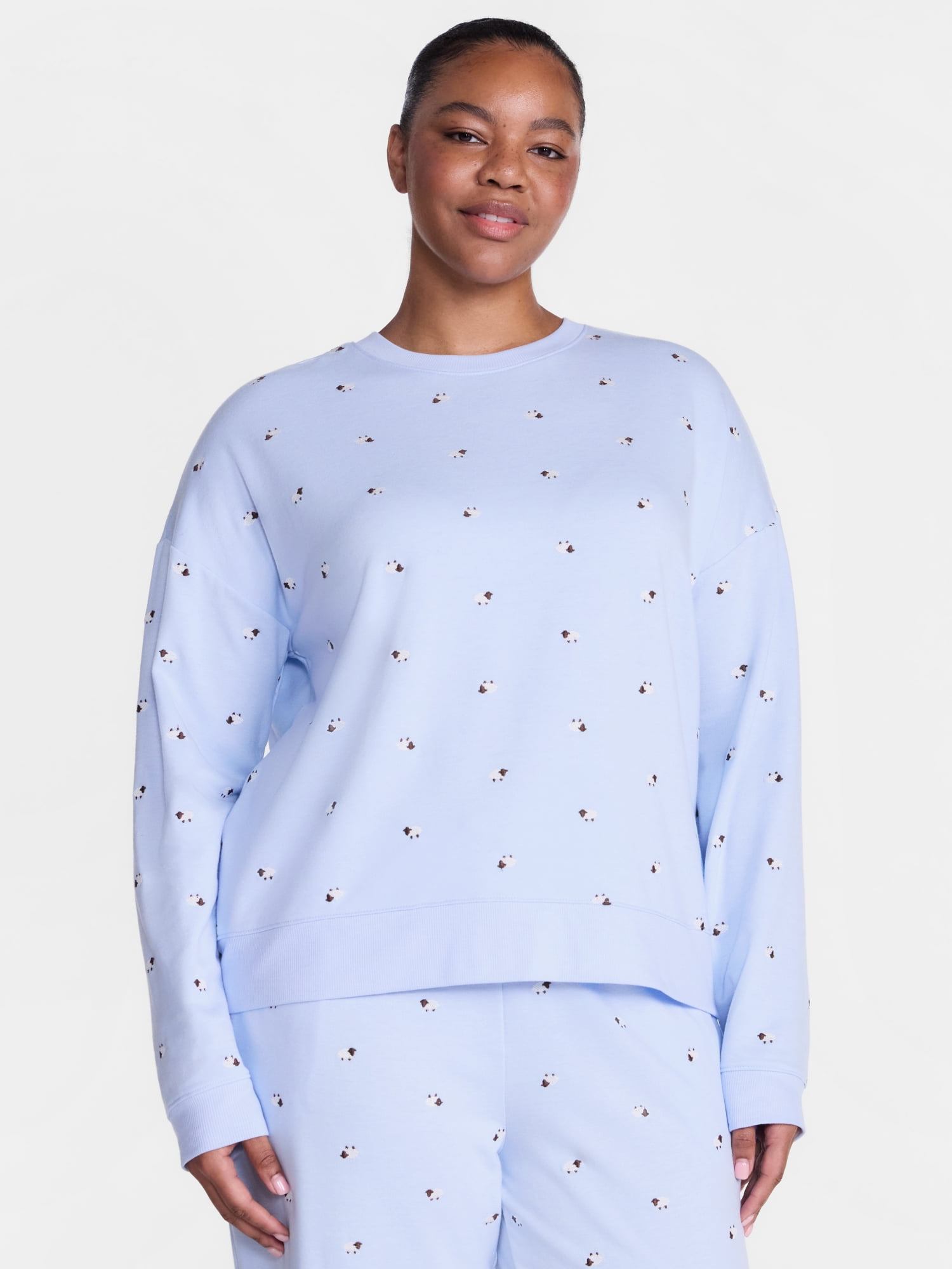 Joyspun Women's Fleece Lounge Sleep Top with Long Sleeves, Sizes XS-3X