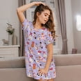 thumbnail image 3 of Yiaed Fashionable Cats Print Women's Loose-Fit Short Sleeve Nightgown, Soft and Comfortable Sleep Dress for Relaxation and Sleepwear, 3 of 6