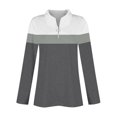 thumbnail image 5 of miqiqism Women's Long Sleeves V Neck Polo Shirts Half Zip Tshirts Colorblock Polos Tees Lapel Collar Blouses Loose Tunic Tops Teen Girls Pullover Clothing,01_Gray,Large, 5 of 6