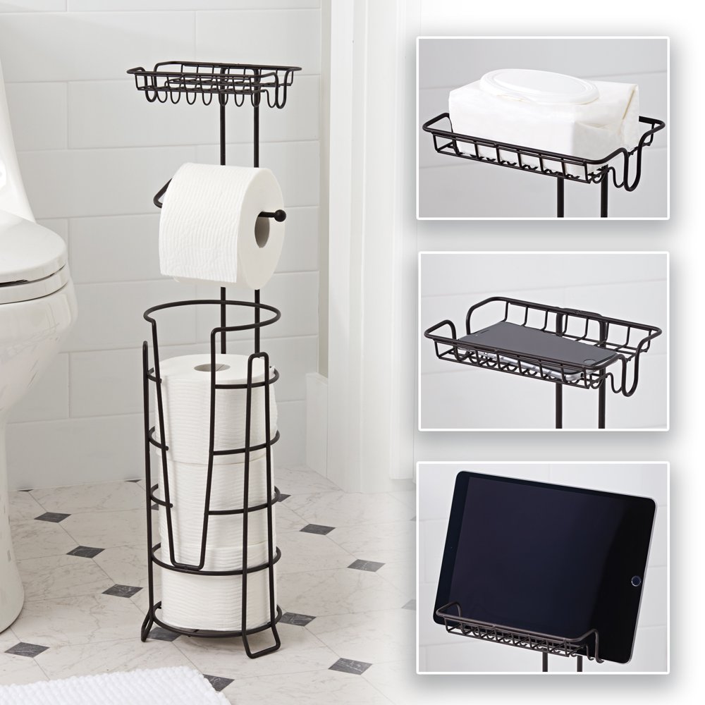 Better Homes & Gardens Toilet Paper Holder with Large Top Shelf, Oil
