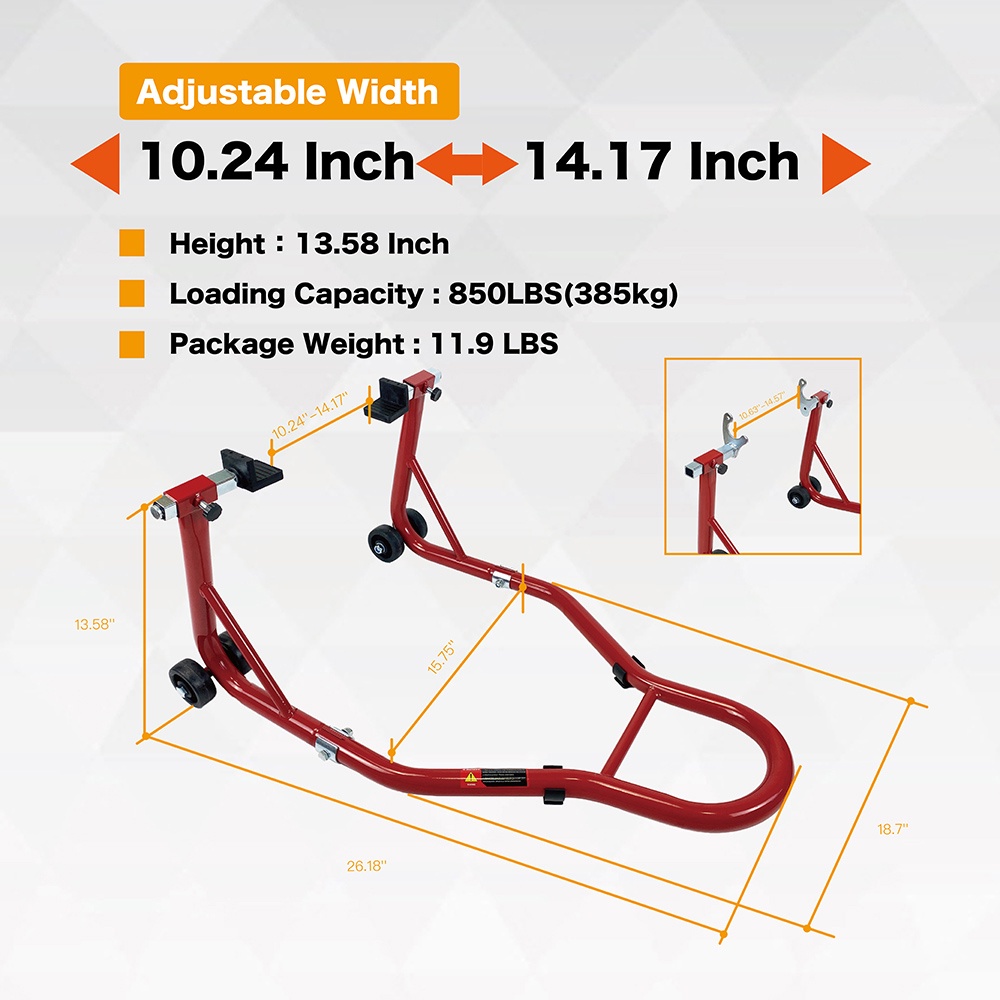 Motorcycle Stands, 850 lbs Capacity Rear Wheels Lift with U+L Adjustable Swingarm Spool, Heavy Duty Swingarm Paddock Stands Red