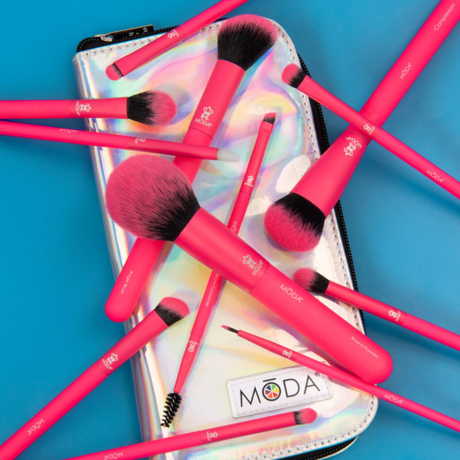 Moda Brush Totally Electric Neon Pink Full Face 13pc Makeup Brush Set
