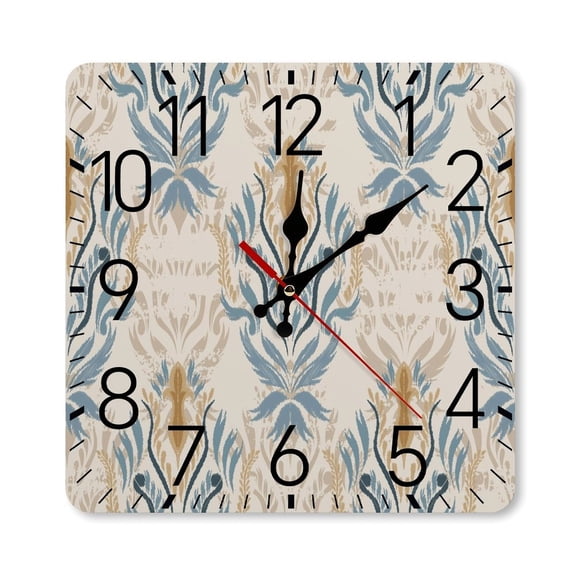 RKSupls 1010inch Square Silent Wall Clock Wooden Frame, Vector Seamless Floral Pattern Scale Decorative Clock for Home Bedroom Living Room Office