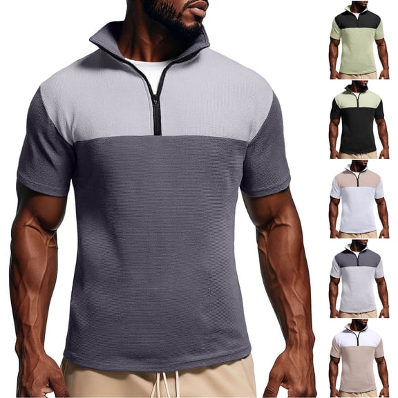 Cllios Mens Waffle T Shirts Casual Short Sleeve Tees Regular Fit Round Neck Tops Lightweight Athletic Gym Color Block Shirts S-3XL