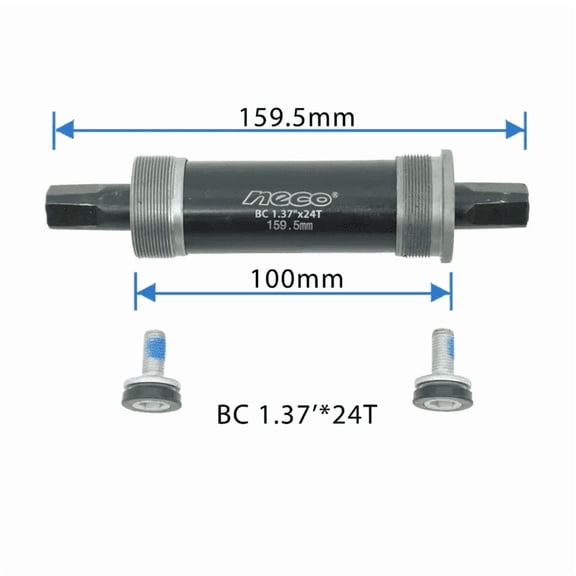 Neco Steel Threaded Cartridge Bottom Bracket, 100mm Shell Width, 159.5mm Axle Length, 1.37"*24T, Coaster/Disc Brake, Black