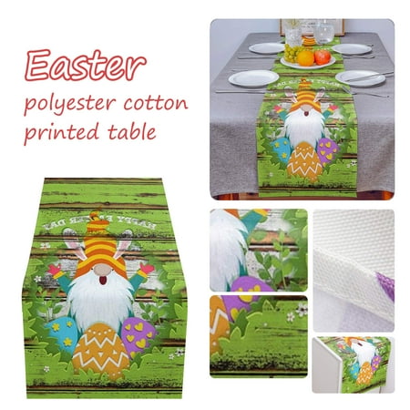 

Awaswae Table Runner Dresser Scarves Happy Easter Gnomes Carrrot Rabbit Colorful Eggs