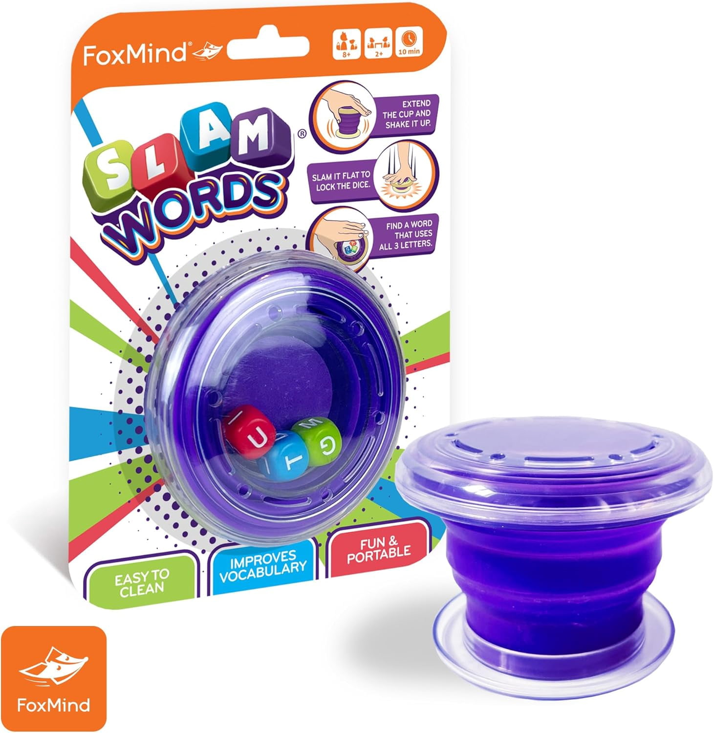 FoxMind Slam Words Quick Word Game, Educational Alphabet Dice Games to Improve Vocabulary, 20 Minute Travel Board Games for 2 or More, Word Board Games for Family Night, Parties