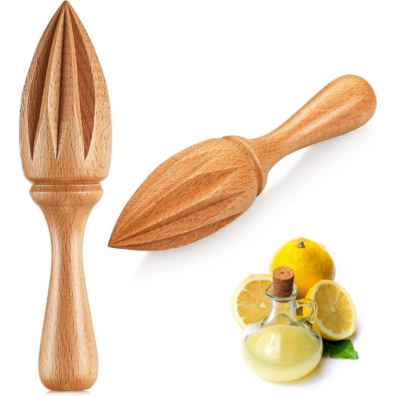 2 Pack Wooden Citrus Juicer - Handheld Lemon Orange Lime Reamer, Manual Juice Extractor for Fresh Squeezed Juice - Beech Wood Kitchen Tool for Home, Bar, Cocktail, Restaurant, Cafe & Commercial Use