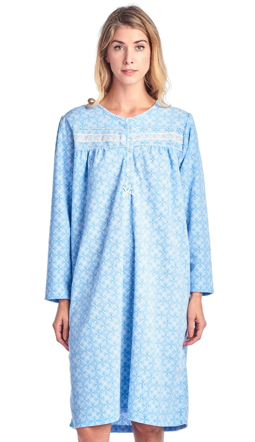 Casual Nights Women's Long Sleeve Micro Fleece Cozy Floral Nightgown ...