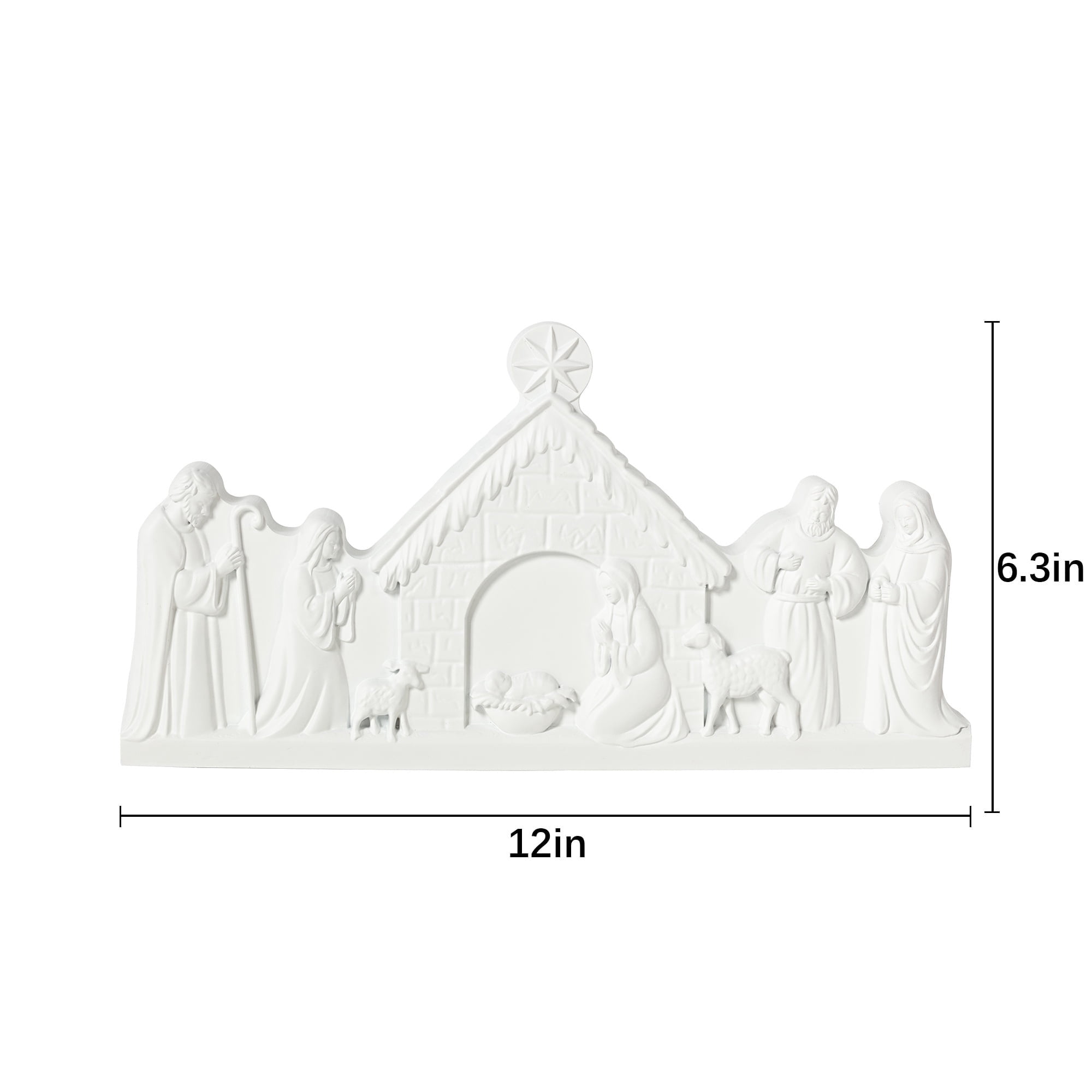 Nativity Scene Christmas Decoration, White, 12" x 6.5", by Holiday Time