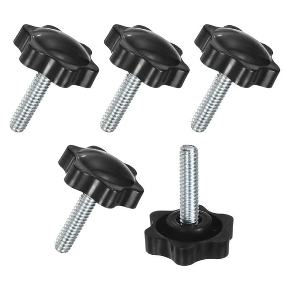 Uxcell 5-Pack Star Clamping Knobs, 1/4"-20 x 25mm Male Thread Hand Tightening Screw for Machinery/Electronic/Furniture/Umbrella Base, Hex Shaped Machine Handle Replacement [Black]