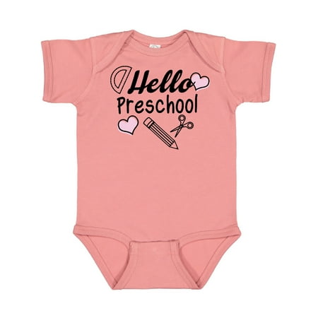 

Inktastic Hello Preschool with Hearts and School Supplies Gift Baby Boy or Baby Girl Bodysuit