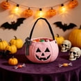 thumbnail image 4 of Small Halloween Pumpkin Basket, Pumpkin Basket Trick or Treat Buckets Goodie Candy Gift Bags with Handle for Halloween Exchange Supplies Pink, 4 of 6