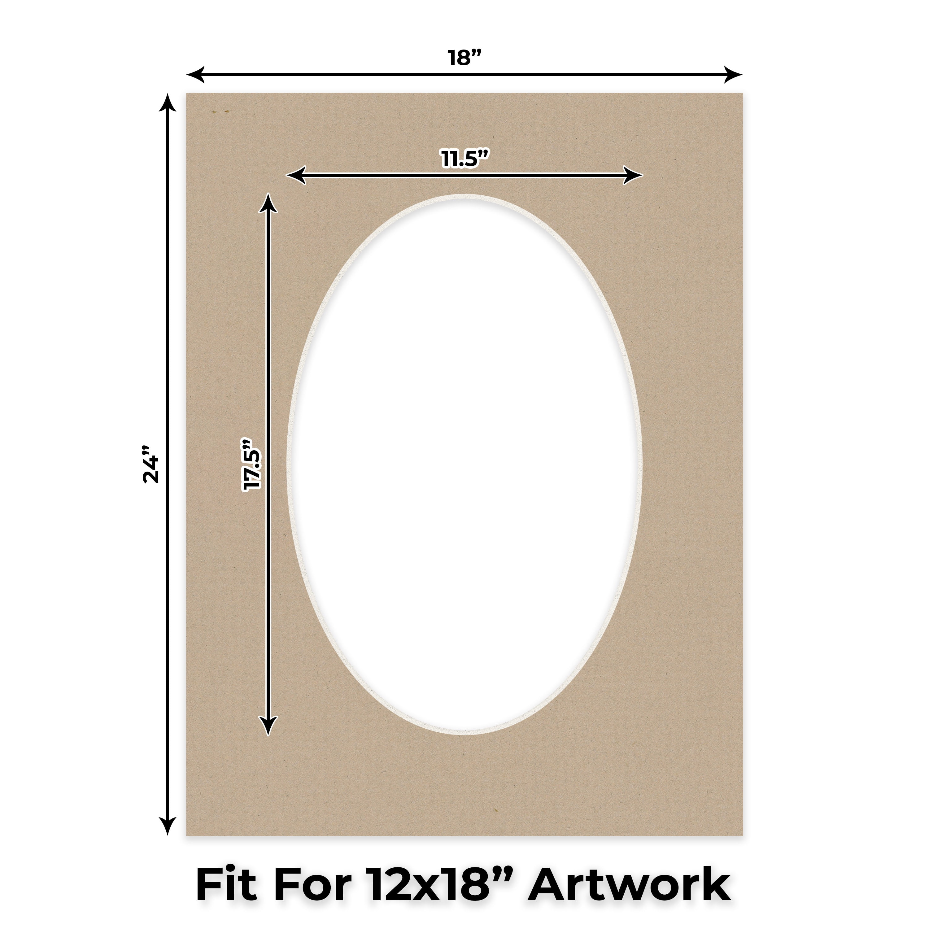 Tawny Brown Picture Frame Mat for 18x24 Frames - Oval Opening for 12x18 Photos - 10 Mats