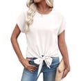thumbnail image 2 of Women'S Knot Hem Short Sleeve Blouses Dressy Casual Summer Crewneck T Shirts Going Out Tops White XXL, 2 of 8