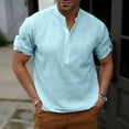 thumbnail image 4 of Men's Linen Shirts Summer Casual Button Shirts Big and Tall Short Sleeve Tops Beach Vacation Resort Wear Henley Shirts, 4 of 7