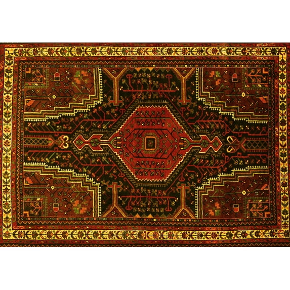 Ahgly Company Machine Washable Indoor Rectangle Persian Yellow Traditional Area Rugs, 4' x 6'
