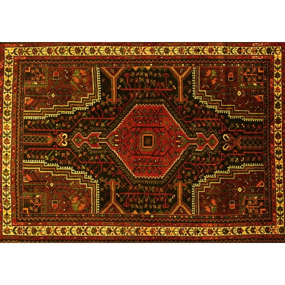 Ahgly Company Machine Washable Indoor Rectangle Persian Yellow Traditional Area Rugs, 5' x 7'