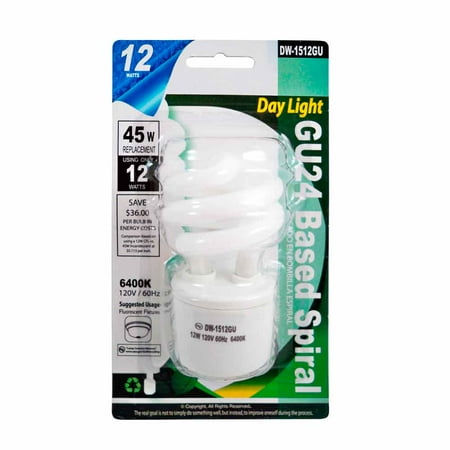 - New 12W CFL Mini Spiral GU24 Base 6400K Soft White =45W Fluorescent Light Bulb