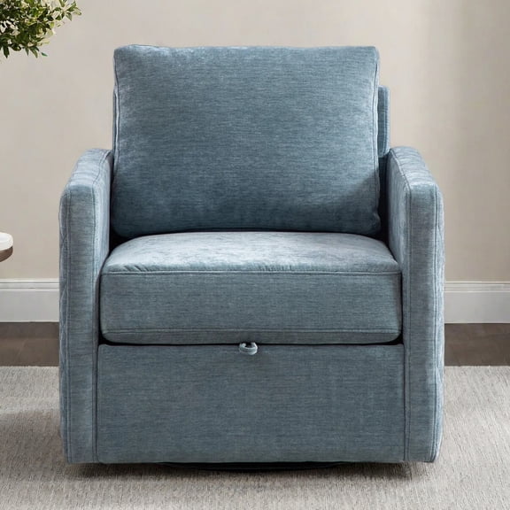 MDQMD 29.5"Swivel Accent Chair with Storage Large Backrest,Chenille Blue Swivel Chair,Upholstered Armchair,Modern Accent Chairs for Bedroom,Living Room Chairs Comfy