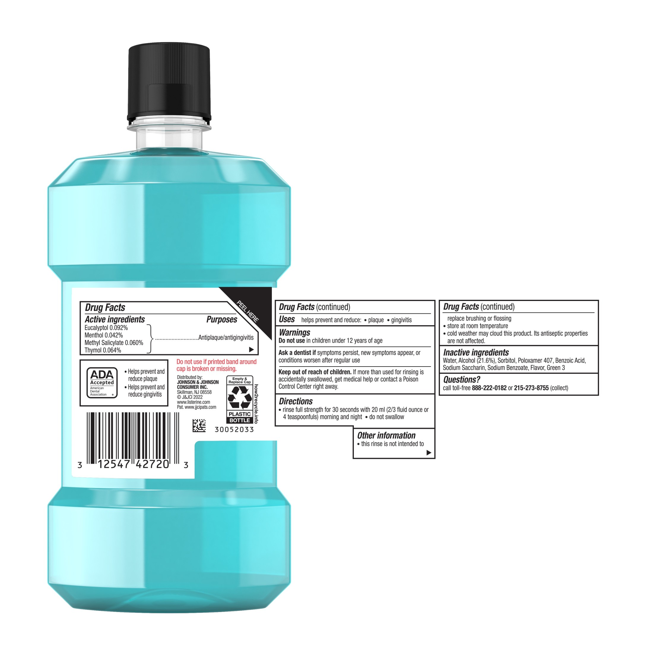 Listerine Cool Mint Intense Antiseptic Mouthwash, For Bad Breath & Plaque Oral Care, 250 mL