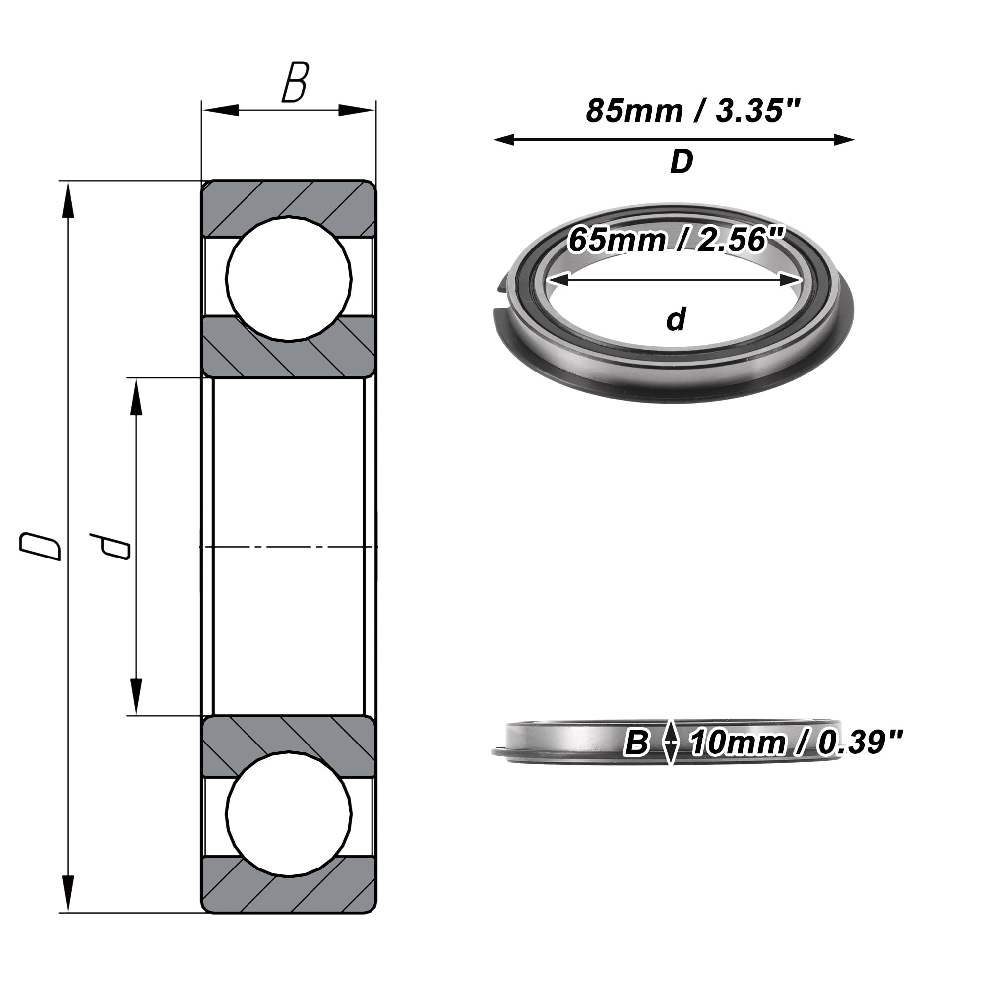 Unique Bargains 6813NR2RS Deep Groove Ball Bearings 65x85x10mm P0 Double Rubber Seal Lubricated Bearings 1 Pc Car Scooter Skateboard Wheel Universal Silver Tone Black