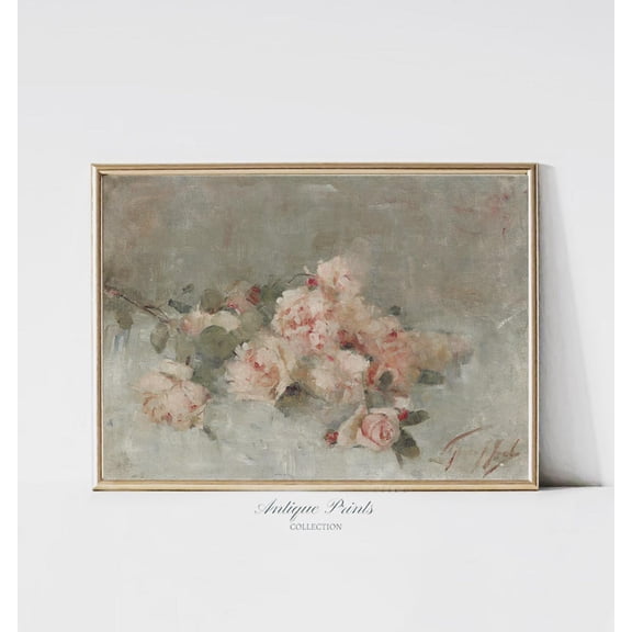 Neutral Still Life Flowers, Vintage Botanical Print, Soft Pink Floral, Antique Roses Wall Art, Nursery Decor, Poster, Unframed Poster Size 8x12