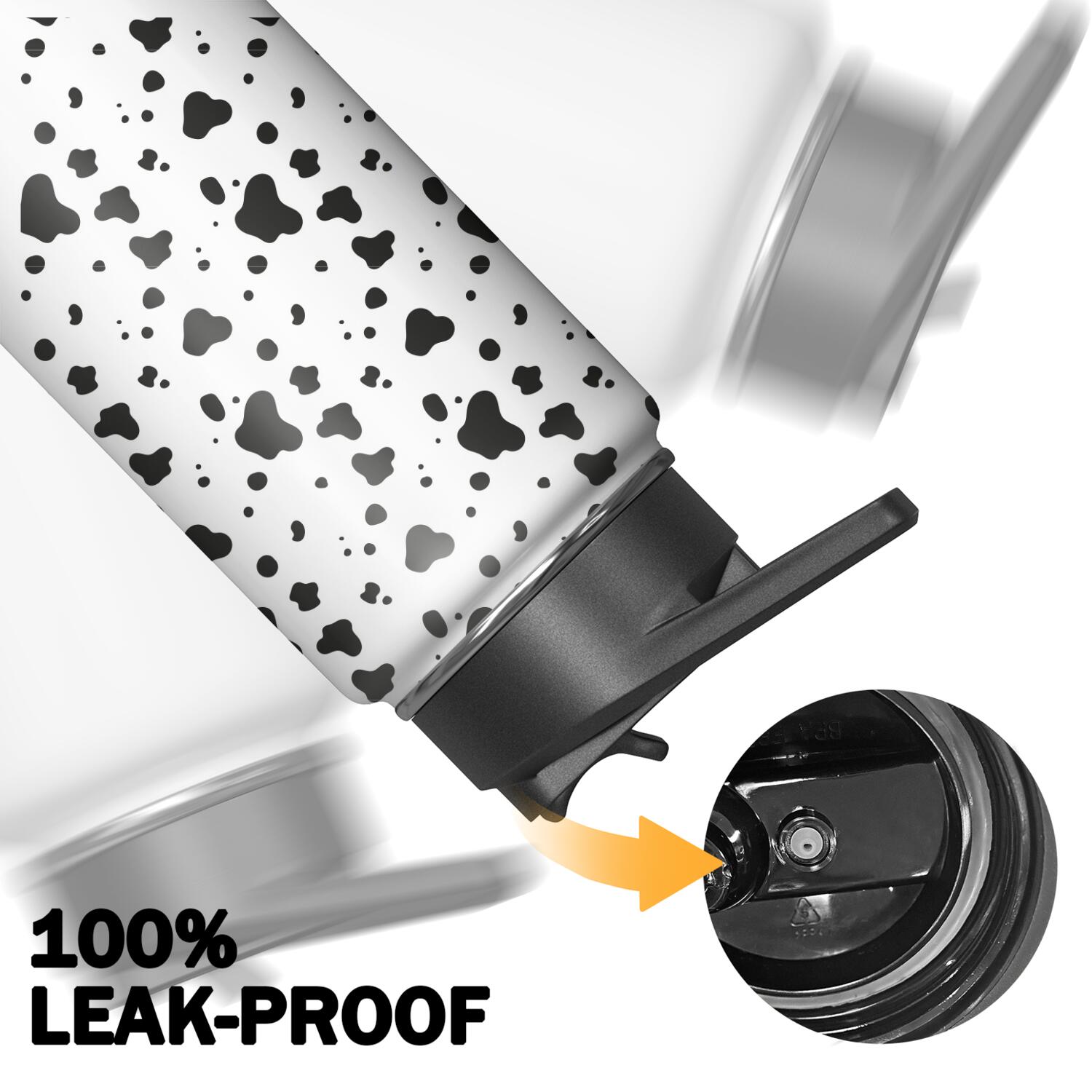 Leopard Print Insulated Stainless Steel Water Bottle with Straw & Cleaning Brush – 18 Oz | Leakproof, BPA-Free, 304 Stainless Steel, Wide Mouth, Travel Mug for Car, Gym, Office