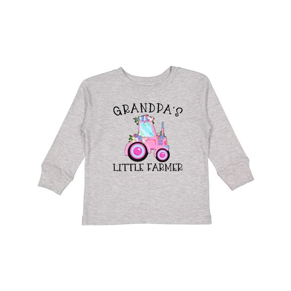 Inktastic Grandpa's Little Farmer Pink Tractor and Flowers Boys or Girls Long Sleeve Toddler T-Shirt