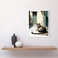 thumbnail image 2 of Street Cat Sunbathing on Cobblestone Street Modern Illustration Art Print Framed Poster Wall Decor 12x16 inch, 2 of 5