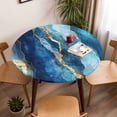 thumbnail image 5 of Abstract Blue Golden Marble Texture Elastic Fitted Round Table Cover Modern Style Waterproof Outdoor Tablecloth for Holiday Party, Picnic, Patio & Dining Fits Tables Up to 36"-44", 5 of 8