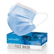 SereneLife 3-Ply Disposable Face Masks, 50 Count, Breathable Non-Woven Dust Protection Masks with Soft Ear Loops